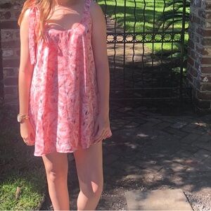 Buddy Love Peach Flamingo Tie Sleeve Dress